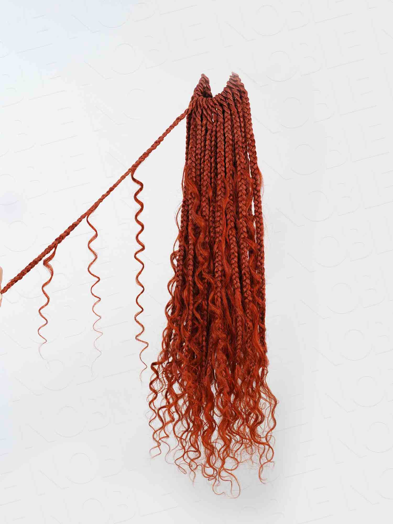 Noble Pre-looped Dark Orange #350 Crochet Boho Box Braids With Human Hair Curls