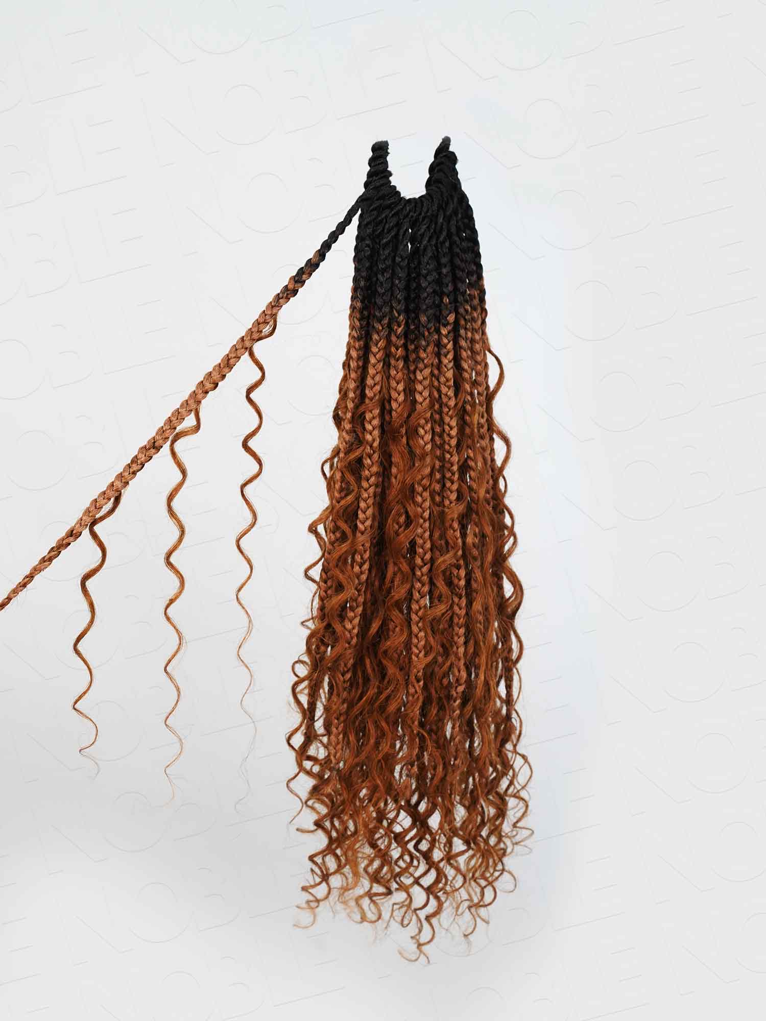 Noble Pre-looped Ombre #1B/30 Crochet Boho Box Braids With Human Hair Curls