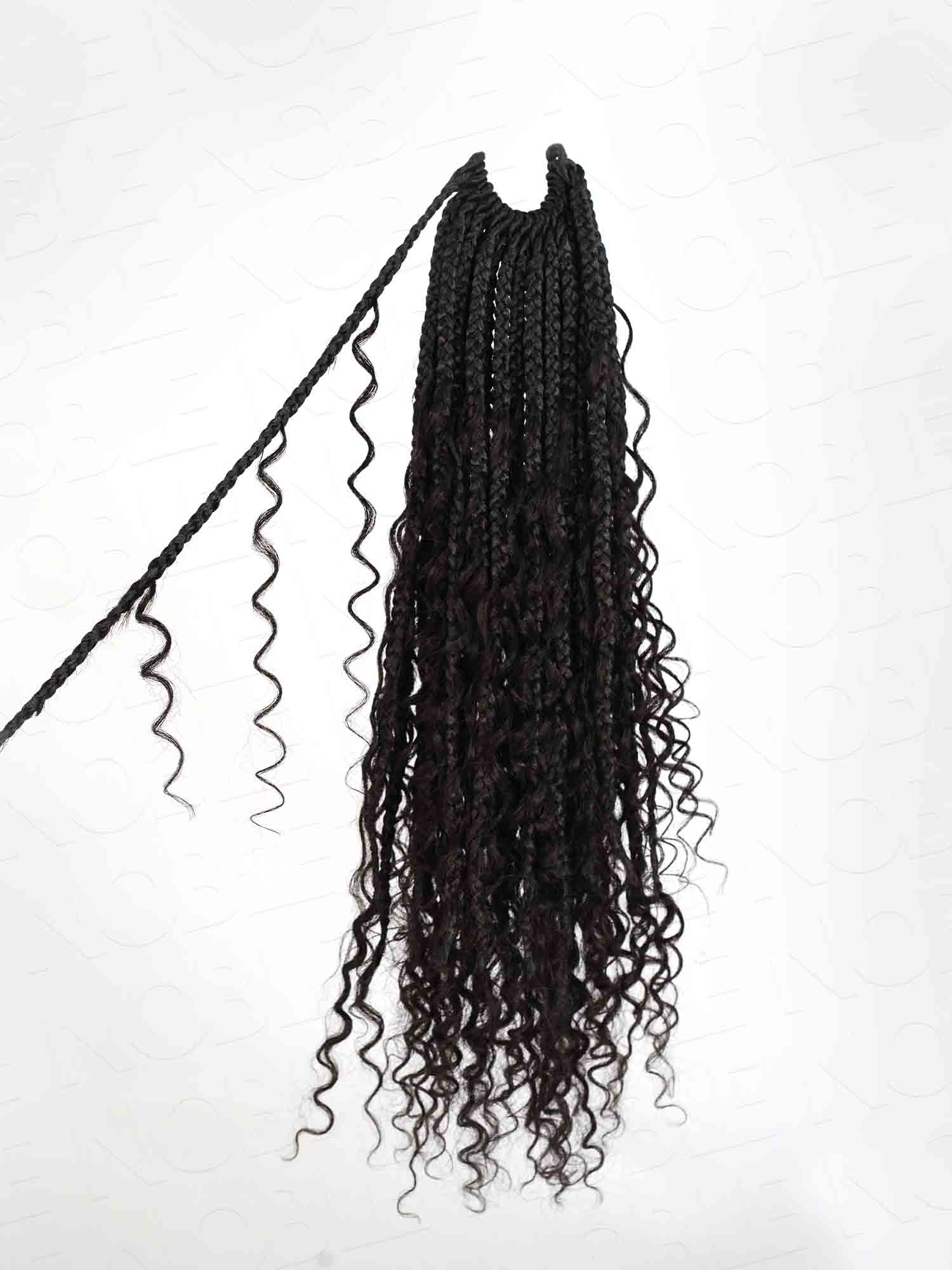 Noble Pre-looped Natural Black Crochet Boho Box Braids With Human Hair Curls