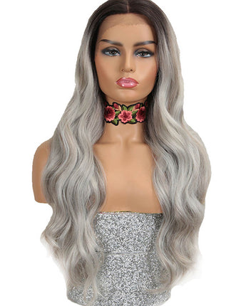 NOBLE Easy 360 Synthetic Lace Front Wig | 28 Inch Body Wave | Silver Grey | Grace