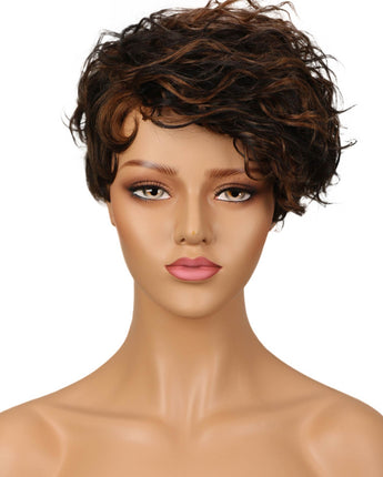 NOBLE Human Hair Wig | 10 Inch Short Curly Pixie | Mixed Color | Amna