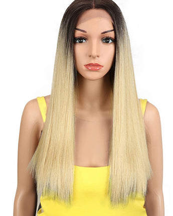 NOBLE Synthetic Lace Front Wig | 19.5 Inch Blunt Cut Straight  | Ombre Blonde |  Janelle