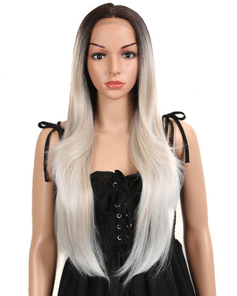 NOBLE Easy 360 Synthetic Lace Front Wig | 28 Inch Long Straight |Platinum | Agatha