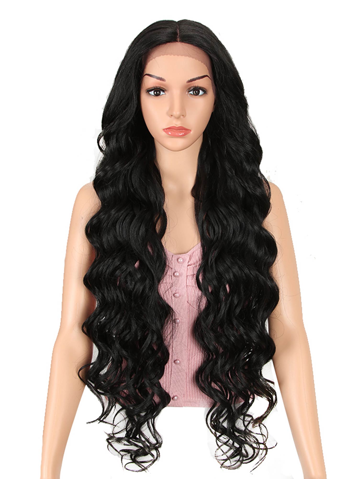 Noble 40 Inch Loose Deep Synthetic Wig T Part Lac Wig Natural Black #1B