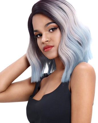 14.5 Inch Short Wavy 5 Inch Side Part Bob Ombre Blue | Shelia