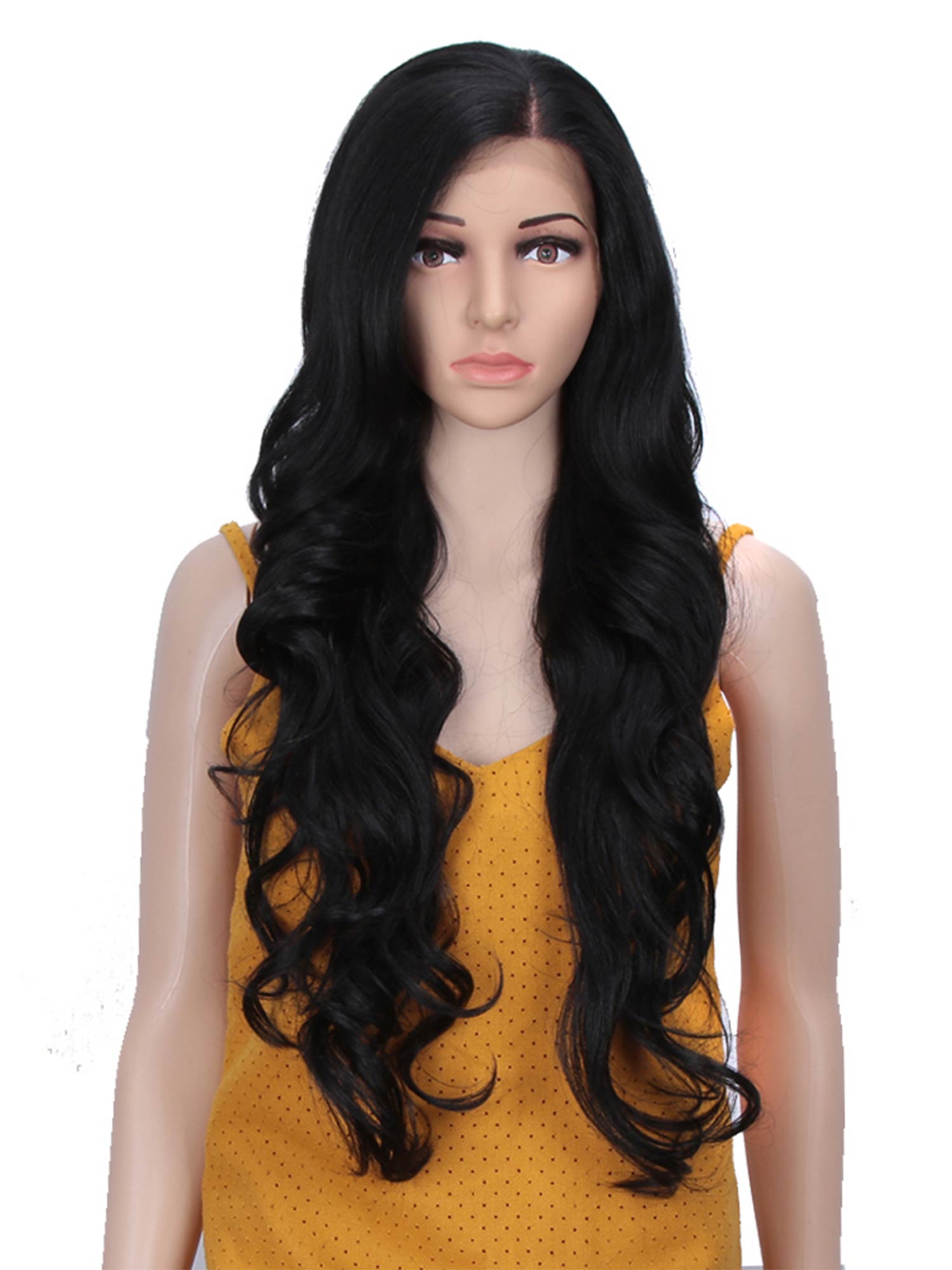 Noble 13×4 Synthetic HD Lace Frontal Wig  28 Inch Long Wavy Natural Black Synthetic Wig