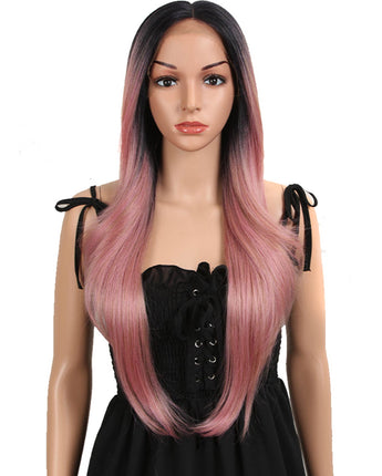 NOBLE Easy 360 Synthetic Lace Front Wig | 28 Inch Long Straight | Rose Pink | Agatha