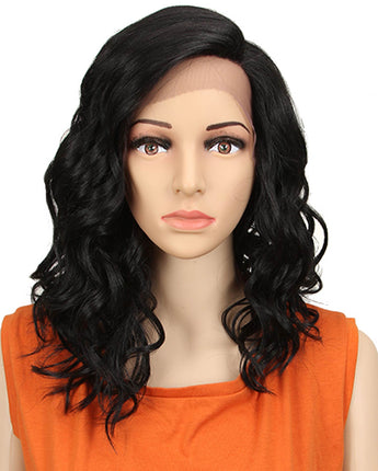 NOBLE Synthetic Lace Front Wig | 18 Inch Wavy Lob | Classic Black | Capri