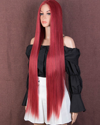 Noble Red Color 38 inch Super Long Straight 13×6×1 T Part Wig Synthetic Wig