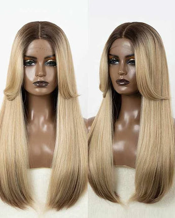 FREEDOM Synthetic Lace Front Wigs For Black Women Straight Bob Wigs 22 inch Ombre Brown Blonde Lace Wigs Cosplay Wig