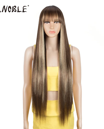 Noble Synthetic Wig With Bangs Long Straight Wig Ombre Blond Wig Colored Wig Wig For Women Cosplay Wig For Black Women