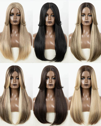 FREEDOM Synthetic Lace Front Wigs For Black Women Straight Bob Wigs 22 inch Ombre Brown Blonde Lace Wigs Cosplay Wig