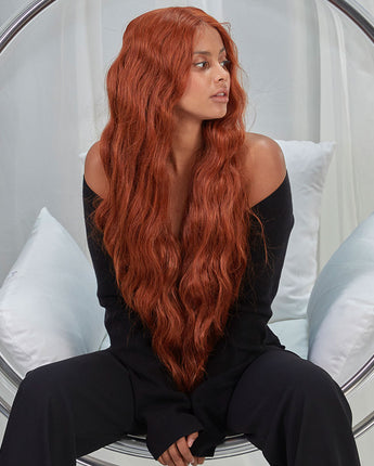 NOBLE FREYA Synthetic Lace Front Wigs |38 inch Long Wavy Wig Auburn Color Wig - Noblehair