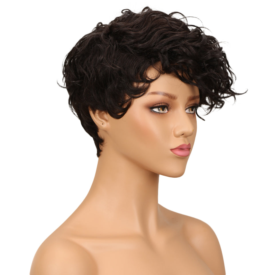 NOBLE Human Hair Wig | 10 Inch Short Curly Pixie | Single Color | Amna ...