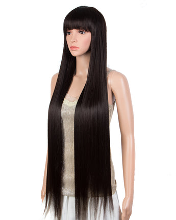 NOBLE X Real Hair Wig | X Real Long Straight Wigs With Bangs| 24-38 Inches Dark Brown Color - Noblehair