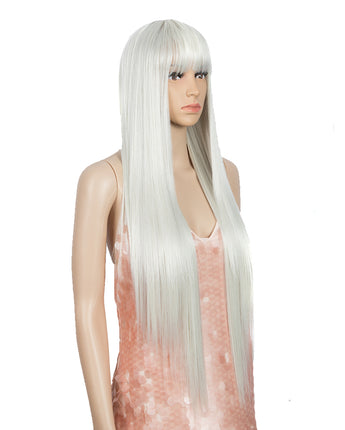 NOBLE Synthetic Non Lace Wig | 32 Inch long straight Wigs with Bangs | White Color Wig JOYO - Noblehair