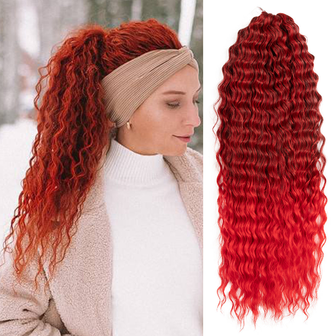 Synthetic Braid Hair Ombre wine red 22 Inch Deep Wave Braiding