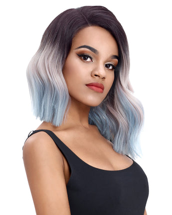 NOBLE Synthetic Lace Front Wig | 14.5 Inch Short Wavy Bob | Ombre Blue | Shelia - Noblehair